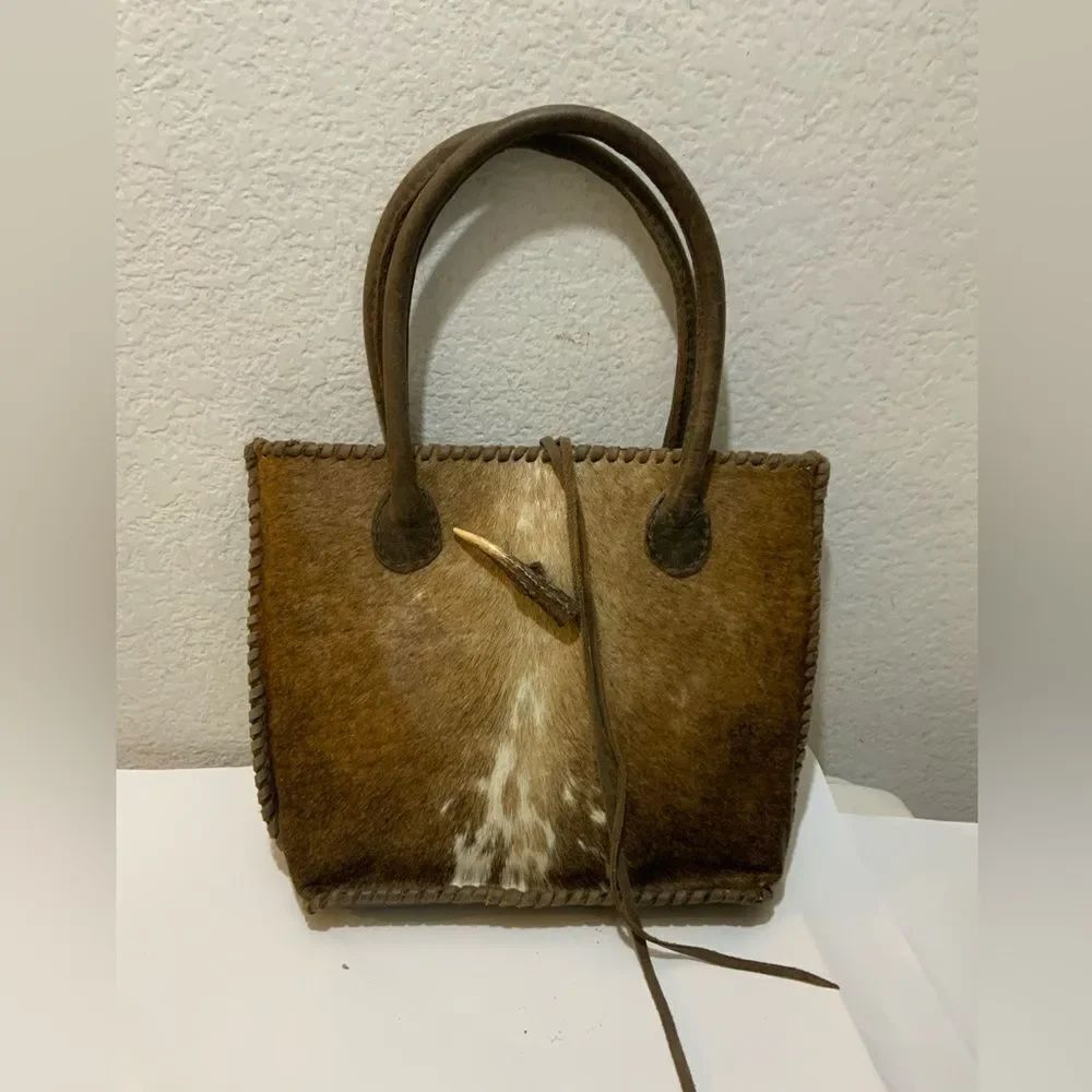 Guayaca Argentina Handcrafted Brown Cream Speckled Fur Brown Leather Tote Bag